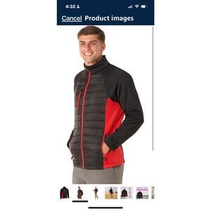 Men`s Royal and Awesome Golf Jacket Black Red Hybrid Quilted Winter Jacket Med